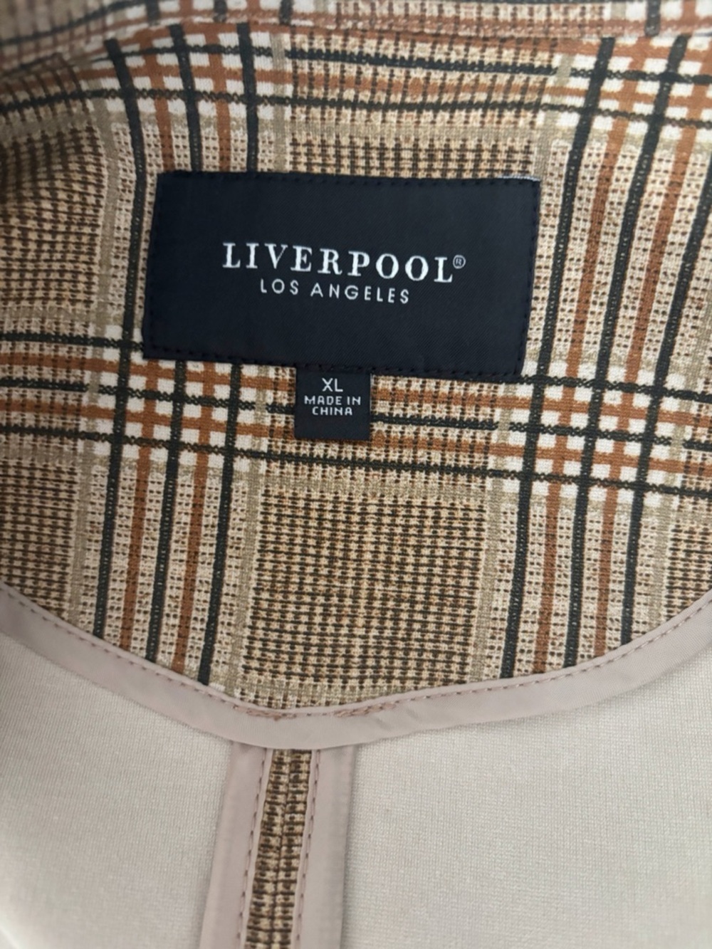 Liverpool Jeans Brown Plaid Stretchy Boyfriend Blazer XL NEW NWT - Picture 6 of 7